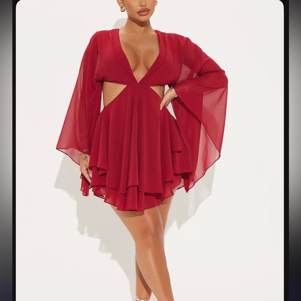 Sasha Chiffon Mini Dress (Wine)